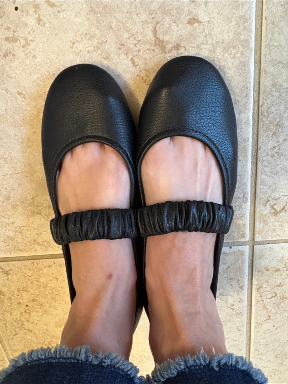 MIA Black Mary Jane Ballet Flats with Ruched Strap